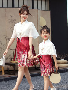 Fashionable Chinese Style Family Matching Clothes Set for Three Or Four Members of the Family Summer Thin Cotton Polyester