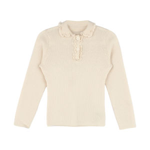Girls Pure Wool Sweater Floral Lace Collar Solid Color Shirt Style Long Sleeve Knitted Top for Ages 2-7 Trendy Fashionable
