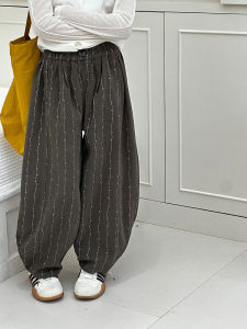 Girls Casual Stripe Lantern Pants Autumn Fashionable Versatile Cotton Elastic Waist Long Pants Vintage Leisure Trousers