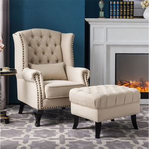 Wingback Chair American Single Sofa Rustic Style Furniture House Living Room Bedroom Study Cotton Linen Fabric Small Apartment