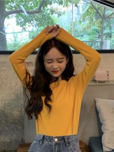 เสื้อยืดคอกลมแขนยาวผ้าฝ้ายแท้ทรงสลิมฟิตสำหรับผู้หญิง เสื้อชั้นในลำลอง แฟชั่นฤดูใบไม้ร่วง 2024 เสื้อชั้นในคอตตอนแท้