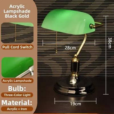 Retro American Style Bank Desk Lamp Green Shade Old Shanghai Style Vintage Lighting Iron Body for Study Office Bedroom Decor