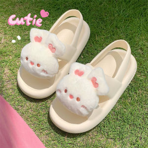 Cute Rabbit Flat Sandals Womens Summer Casual Low Heel EVA Thong Slippers Fashionable Beach Shoes for Students Outdoor Wear