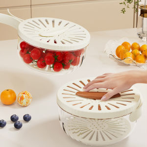 Multifunctional Drain Bowl Storage Box with Foldable Handle Draining Bowl Vegetable Washing Basin Water Filter Basket Kitchen Double Layer Vegetable Washing Basket