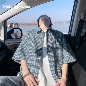 HetingHOME | Hetinghome Summer Plaid Loose Mens Short Sleeve Shirt Couples Fashion Artistic Style Polyester Cotton Blend Youth Popular