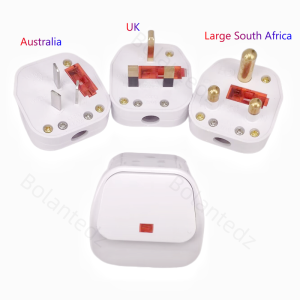 UK/Large South Africa/Australia Standard Power Switch Rewireable Plug With Fuse Power Cord Cable 3-Pins Connector