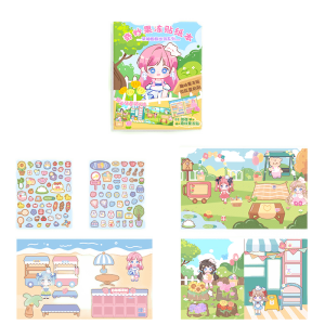 HSHOP Interactive Stickers Book with Washable Jelly Stickers and Charming Cute Pomelo Sisters Scenes for Children SZ283