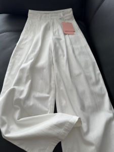 High Waist Loose Straight Leg Textured Denim Jeans Womens Design Sensation plus Size Extended Length White Wide Leg Pants