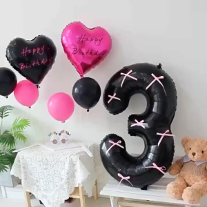 32inch Aluminum Film Black Bow Number 0-9 Balloons Ribbon Bows Balloons for Birthday Anniversary Party Supplies