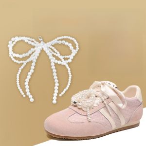 LINGMIAO | Pearl Bow Lace Trim Silk Ribbon Shoe Accessories