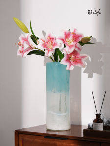 จิตรกรรมฝาผนังแบบเรียบง่ายสีน้ำเงินของทะเล โถดอกไม้แก้วตกแต่งห้องนั่งเล่น ตกแต่งห้องนักเรียน ตกแต่งประตูทางเข้า