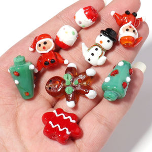2Pcs Lampwork Glass Beads Christmas Tree Snowman Multicolor Enamel Beads For Charm Jewelry Making DIY Christmas Gifts Supplies