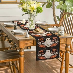 VIKAMA Halloween Cute Ghost Table Runner Dressing Table Decoration Machine Washable Kitchen Dining Table Coffee Table Decoration