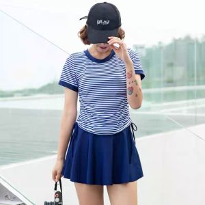 Luoke Split Skirt-style Boxer Two-piece Large Size Sweet Hot Spring Short-sleeved Belly Conservative Swimsuit Women