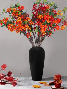 New Year Spring Festival Simulation Peach Blossom Little Cherry Fruit Winter Cypress Fruit Lunar New Year Ornaments Wealth Bucket Flower Arrangement Living Room Decoration