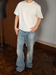 Ice Sensation Short Sleeve T-Shirt Mens Boxy Fit Small Collar Casual Vintage Style Breathable Cotton Summer Top Cleanfti