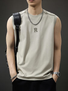 เสื้อกั๊กแขนกุดฤดูร้อนสำหรับผู้ชาย สไตล์อเมริกัน ลำลอง เทรนด์ใหม่ ฟิตเนส เสื้อตัวบนสุดเทรนด์ ผ้าฝ้ายผสมโพลีเอสเตอร์