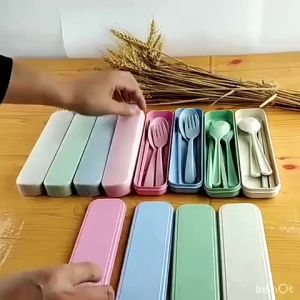 Sendok Set Jerami Wheat 3 in 1 Alat Makan Set Jerami Wheat Sendok Set Makan Jerami