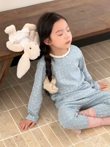 [Bé Gái 2025] Bộ Quần Áo AmbbKids Dài Tay Nâng Cấp Mới Vải Cotton Kháng Khuẩn 10A Thu Đông Mặc Nhà Len Kéo Khung 280g