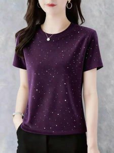 Áo Thun Nữ Mùa Hè Dáng Ôm Tay Ngắn Màu Trơn Cổ Tròn Thường Ngày Vải Polyester Dài Vừa Phải
