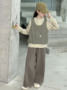 MPW | Girls Autumn Fashion Knitted Pure Cotton Wide Leg Three-Piece Set Childs Casual Wear Comfortable Breathable Machine Washable