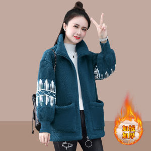 Lamb Fur Jacket Women Autumn Winter Thickened Loose Fit Hoodie Fleece Lined Cotton Coat Casual Commute Style Long Sleeve Zipper