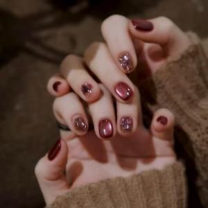 Handmade Detachable White Enhancing Short Nail Art Dark Rose Design Daily Wear Comfortable False Nails Aileen Brand