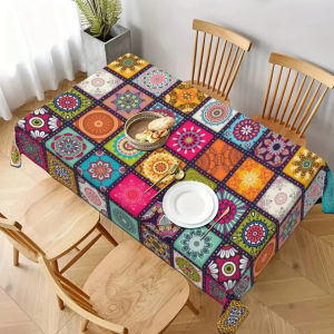 VIKAMA Dân Tộc Hình Học Phong Cách Bohemian Khăn Trải Bàn In Hình Nhiều Màu Sắc Polyester Chống Thấm Nước Bàn Ăn Cho Nhà Hàng Cafe Trang Trí Nhà Cửa