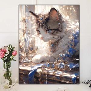 2025 New Diamond Painting Full of Diamonds Cross Stitch Living Room Bedroom Cute Cat DIY Point Sticker with Frame 5D Modern Simple Style Animal Pattern