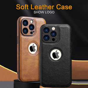 CrashStar With Logo Hole Soft Leather Shockproof Phone Case For iPhone 17 16 15 14 13 12 11 Pro Max Air Mini 16e XS XR X 8 + 7 Plus + Luxury Business Style Phone Casing Non-slip Phone Cover Shell Top Seller