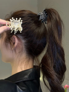 Elegant Small Size Hair Clip for Women Fixed High Ponytail Back of Head Hair Accessory Alloy Embedded Artificial Gem Half Gem