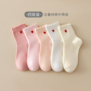 ถุงเท้าเด็กผู้หญิง ถุงเท้าข้อสั้นปักลายผ้าฝ้ายแท้ ถุงเท้าฤดูใบไม้ผลิและฤดูใบไม้ร่วงแบบบาง สีขาว ถุงเท้าเจ้าหญิง ถุงเท้าเด็กผู้หญิง