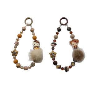 พวงกุญแจขนการ์ตูนผู้หญิงใหม่พวงกุญแจขนขนมิงค์คริสตัลจี้กระเป๋าสายคล้องโทรศัพท์ย้อนยุคยุโรปอเมริกาอังกฤษ