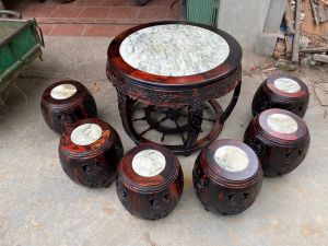 bộ bàn ghế đôn trống trum gỗ trắc chấp ghép (có ship toàn quốc)