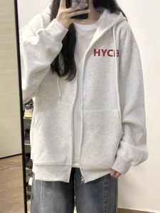 Grey Oversize Hoodie Womens Lazy Style Spring Autumn Pure Cotton American Letter Trend Brand Zipper Open Cardigan Jacket