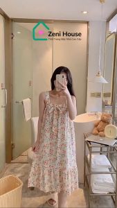 Váy mặc nhà lanh lụa (tole) freesize mềm mát nhiều hoạ tiếtváy lanh mặc nhà - váy bầu lanh