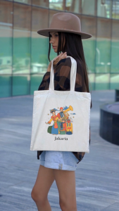 Tas Totebag Oleh-Oleh Blacu Tebal Kota Indonesia Estetik Resleting Souvenir Wisata 30x40 cm Lucu