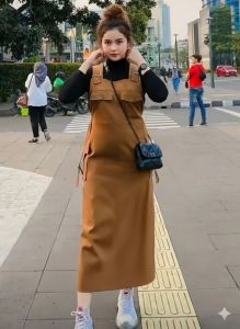 Overall wanita motif kantong aplikasi cargo viral / Dres wanita korea kekinian / terusan perempuan import
