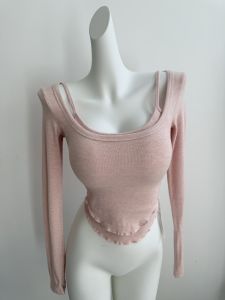 Slim Fit Korean Style Long Sleeve T-Shirt Womens Base Shirt Top Square Collar Camisole Inner Wear Short Length Breathable