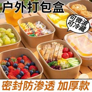 2025 New Disposable Kraft Paper Box Picnic Essential Bento Box Fruit Food Grade Lunch Box Camping Cutlery Set Long Rectangle Shape