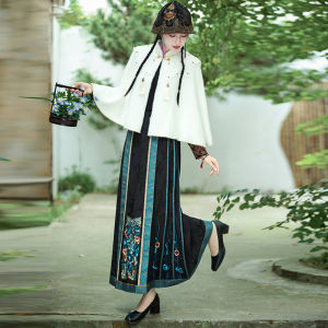 New Chinese Style Wrap Shoulder Coat with Flag Dress Autumn Winter Warm Cloud Shoulder Fleece Inner Knitted Woolen Coat