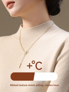 MiiOW | Thickened Fleece Knitted Catwoman Style Womens Sweater Stand Collar Warm Inner Top For Autumn And Winter Solid Color Base Shirt