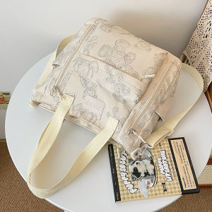 Large Capacity Commuter Bear Shoulder Bag Versatile Handbag Tote School Bag Crossbody Bag for Students And Working Women