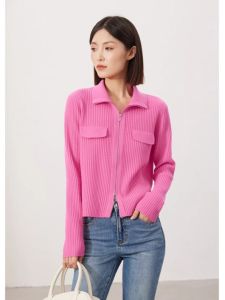Elegant Stylish French Design Winter Long Sleeve Knitted Cardigan Dual-Zipper