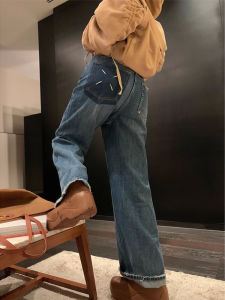 กางเกงยีนส์คนท้องกางเกงขายาวทรงสอบทรงหลวมทิ้งตัวได้ดีใส่ด้านนอกสำหรับฤดูใบไม้ร่วงและฤดูหนาวกางเกงลากพื้นขากว้างฤดูใบไม้ผลิ