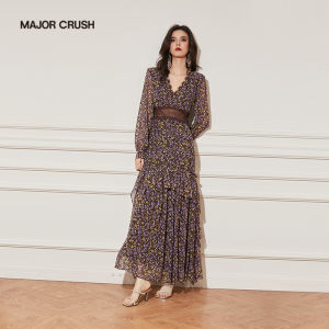 Elegant Slim Fit Flower Print Long Sleeve Dress