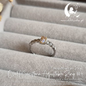 Oval Cut High Quality (Almost Clear) Moonstone s925 (Sterling Silver) Adjustable Ring #4 - June July Birthstone