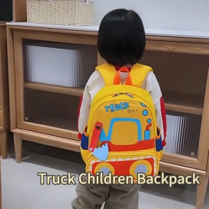 [SG Stock] Cartoon Excavator Truck Style Childrens Backpack Waterproof Kindergarten School Bags