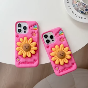 3D telescopic bracket sunflower silicone phone case for iPhone 13 14 15 16 Pro Max casing Soft silicone protective cover for iPhone16Promax case