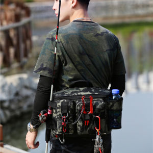 Outdoor Tactical Fishing Bag Mens Crossbody Utility Pouch Oxford Cloth Sporty Geometric Pattern Large Capacity Soft Waist Bag